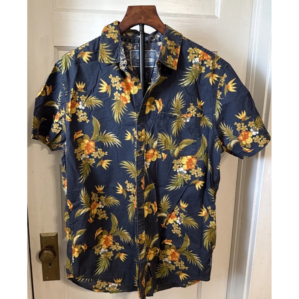 Huntington Beach Club Hawaiian Shirt Size Large Blue Orange Floral Short Sleeve